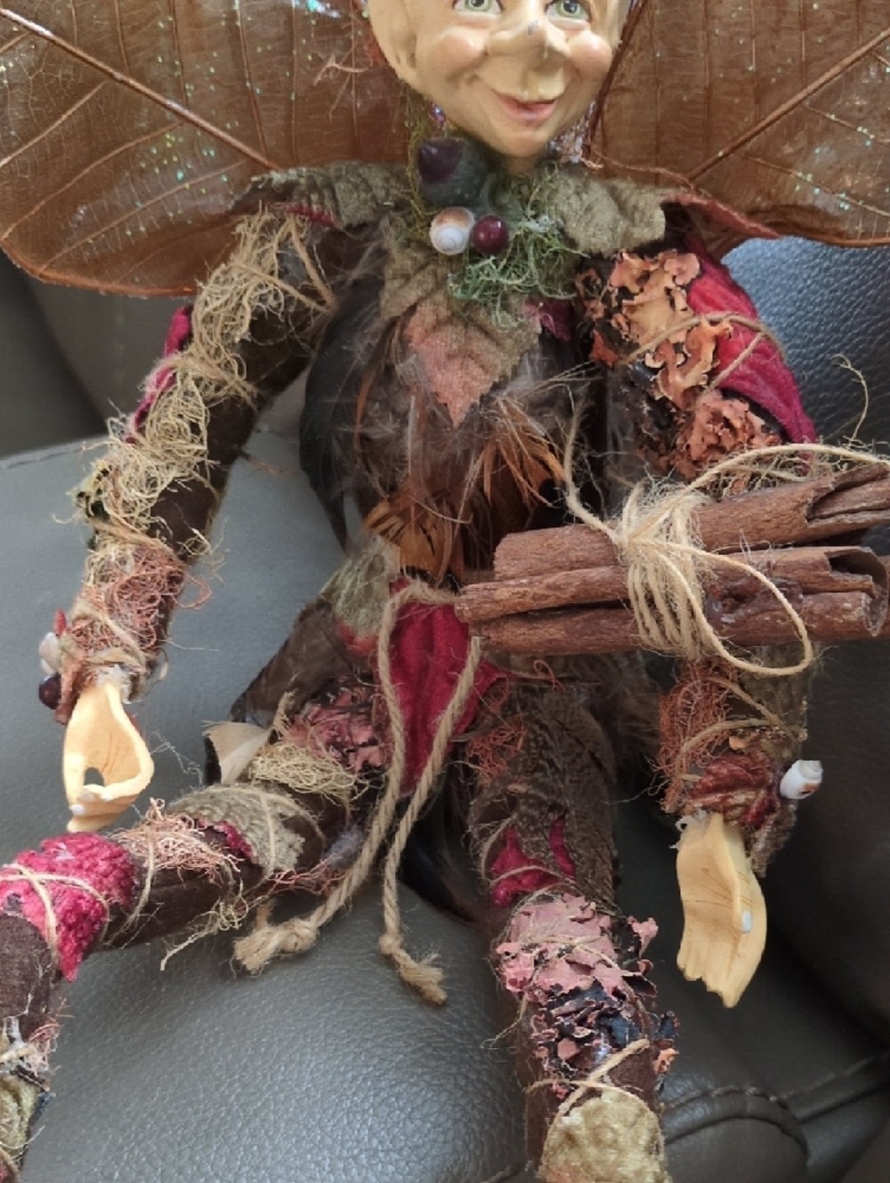 Handcrafted Fairy Doll with Leaf Wings - Brown & Rust Accents - Picture 4 of 7